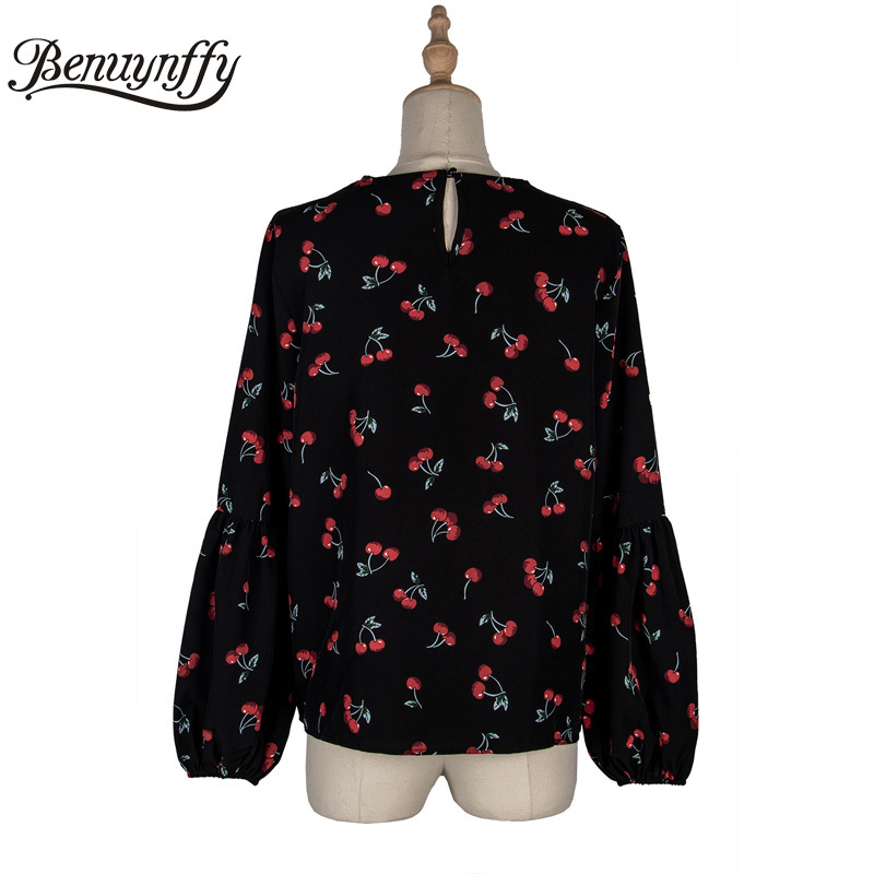 Women Blouse Shirt Autumn Fashion Long Sleeve Woman s Casual Fruit Print Spring O-Neck Top 210510