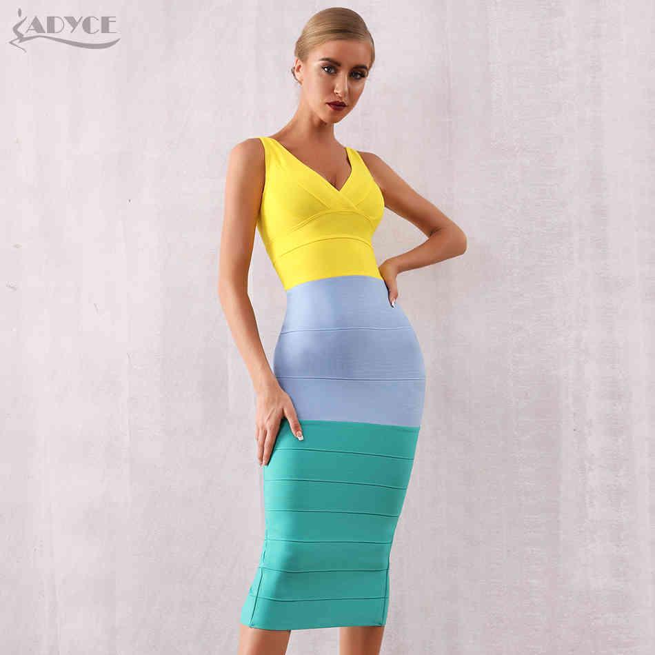 Summer Women Bodycon Bandage Dress Sexy V Neck Sleeveless Tank Club Celebrity Evening Party Vestidos 210423