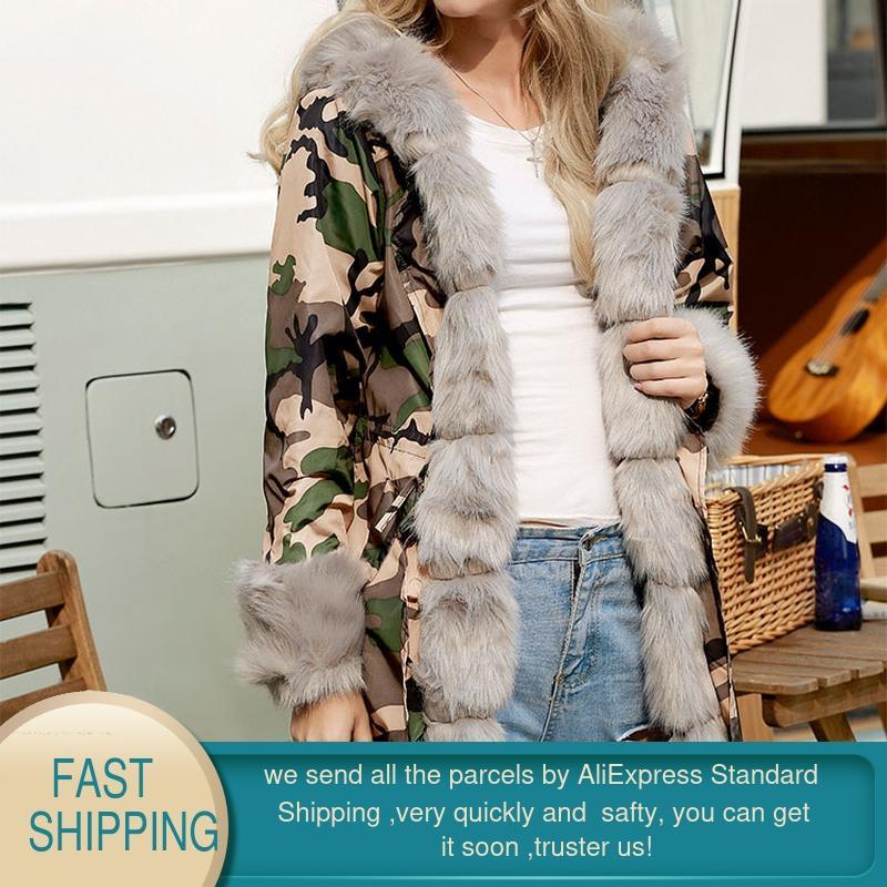 Women's Winter Coats Elegant Drop Hooded Faux Fur Jacket Thick Warm with Cardigan Long Sleeve Women 210428
