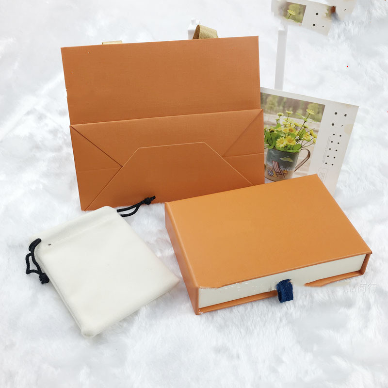 Top Orange Gift Drawer Boxes Drawstring Cloth Bags Display Retail Packaging for Fashion Jewelry Necklace Bracelet Earring Keychain Pendant Ring box