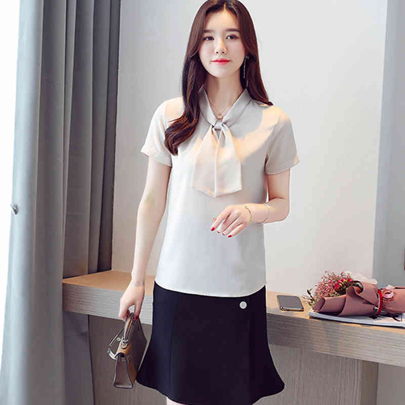 Casual Short Sleeve Solid Shirt Women Summer V Neck Tops Chiffon Pullover Blouse Blusas Mujer De Moda 9569 210506