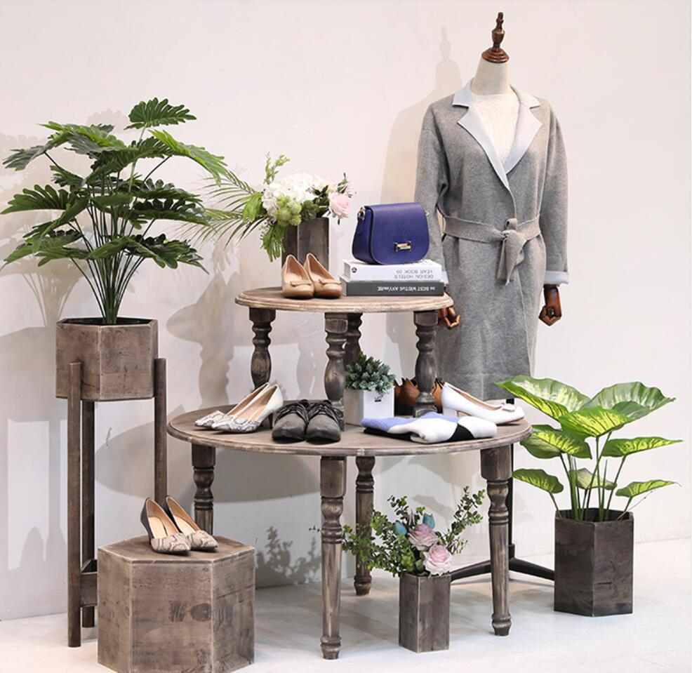 Clothing store display rack Commercial Furniture floor type high low island platform solid wood antique window show racks women's cloth shop shel