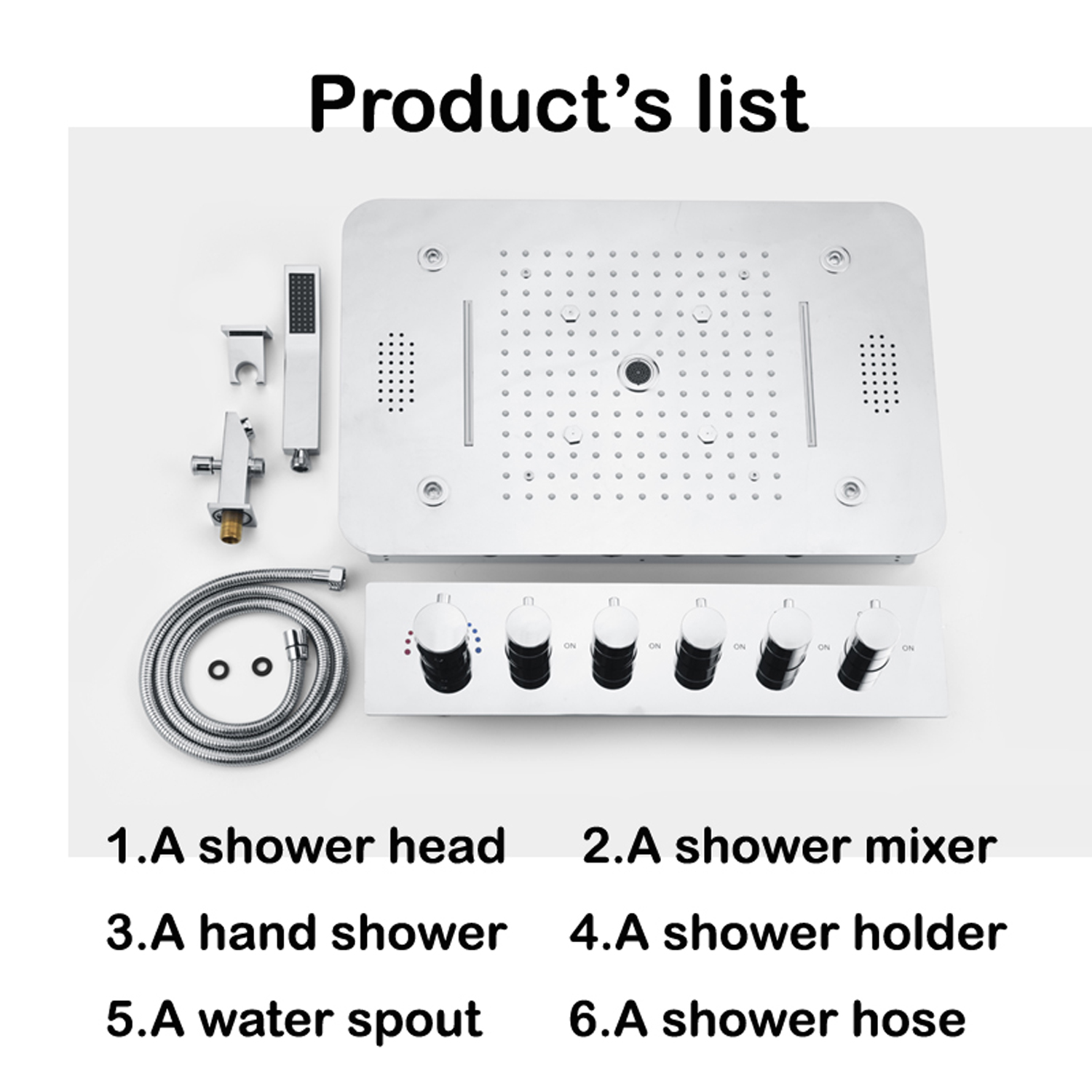 Bathroom Music Shower Set 380 x 580 mm LED ShowerHead Rainfall Waterfall Mist Spray Faucet Thermostatic High Flow Diverter Valve