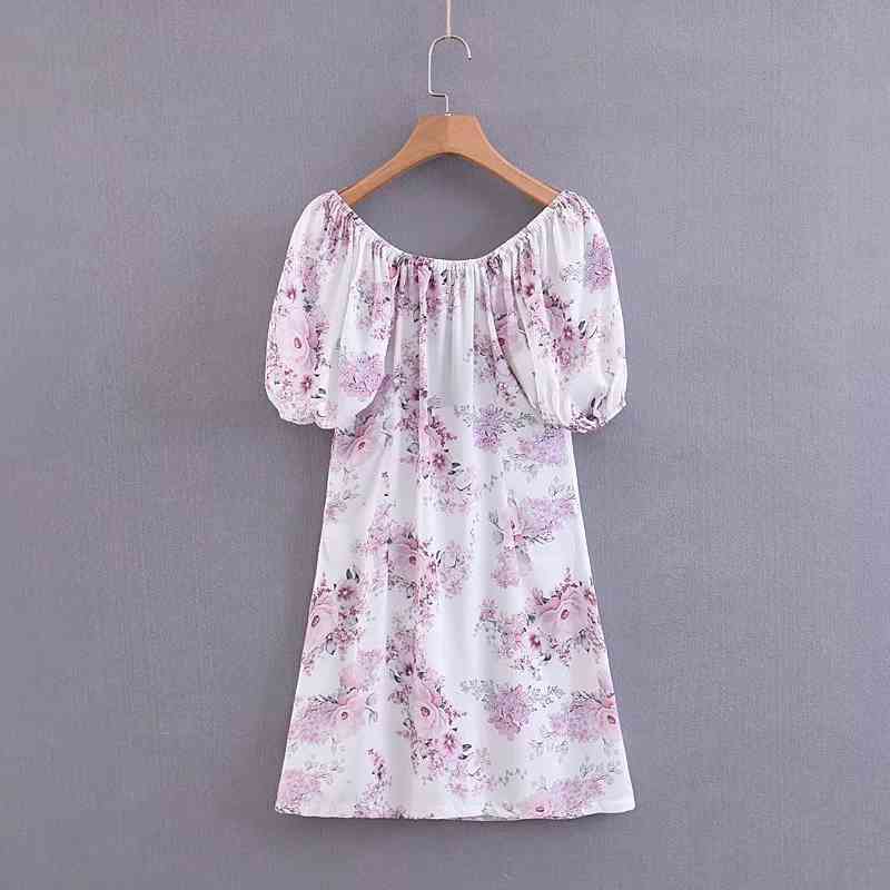 women Summer dress elegan vintage floral beach Sexy short sleeve chiffon party korean clothes mini vestidos 210521