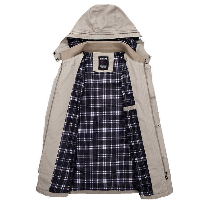 Men's Trench Coat Long Lapel Windbreakers Jacket Spring Autumn Cotton Male Clothes Hooded Winter 210819