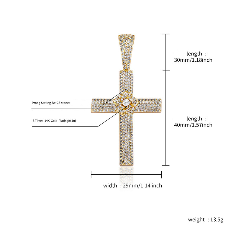 Hip Hop Rose Cross Pendant Necklace Shining Bling Zirconia For Men Women Gift with Twisted Rope Chain
