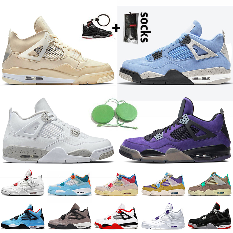 2021 Top Fashion 4s Basketball Shoes Jumpman 4 Women Mens Lightnings Sail White Oreo Unions Desert Moss Trainers Travis Scotts Purple Sneake