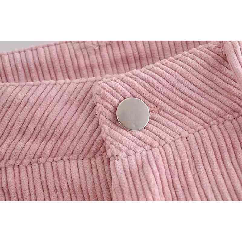 Vintage French Corduroy Pants Autumn Woman High Waist Ankle Length Small Pencil Pink Trousers 210429