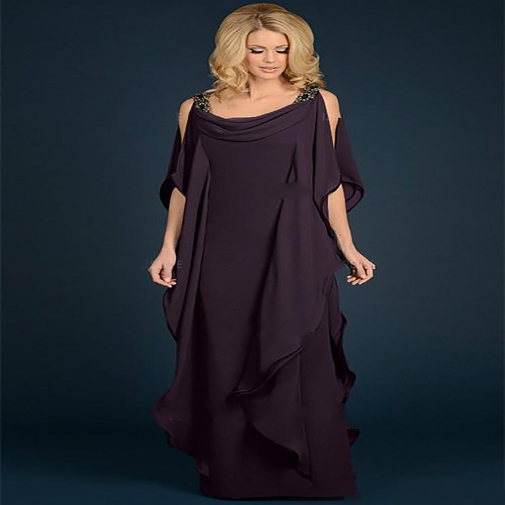 Stylish Navy Blue Formal Mother Of The Bride Dress Scoop Beaded Chiffon Women Evening Dresses Wedding Guest Wear Plus Size Prom Gown robes de soirée 2