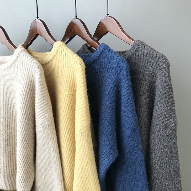 COZOK Soft Waxy Sweater Women's Autumn and Winter Korean Loose Pullover Pit Stripe T-shirt Yb003 210521