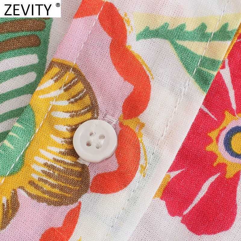 Zevity Women Fashion Colorful Floral Print Shirt Playsuits Female Kimono Loose Shorts Siamese Chic Casual Pocket Rompers P1121 210603