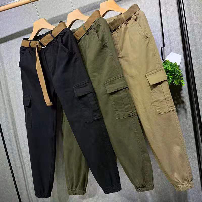 Spring Summer Korea Fashion Women Elastic Waist Anklelength Loose Pants Allmatched Casual Tooling Harem Plus Size S988 210512