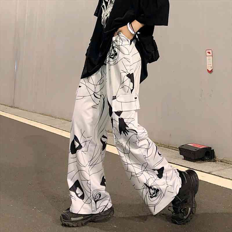 Harajuku Style Straight Pants Women Hip-hop Dark Black Graffiti Print Loose Casual Large Pocket Korean Pants Unisex Trousers, Black;white
Harajuku Style Straight Pants Women Hip-hop Dark Black Graffiti Print Loose Casual Large Pocket Korean Pants Unisex Trousers, Black;white