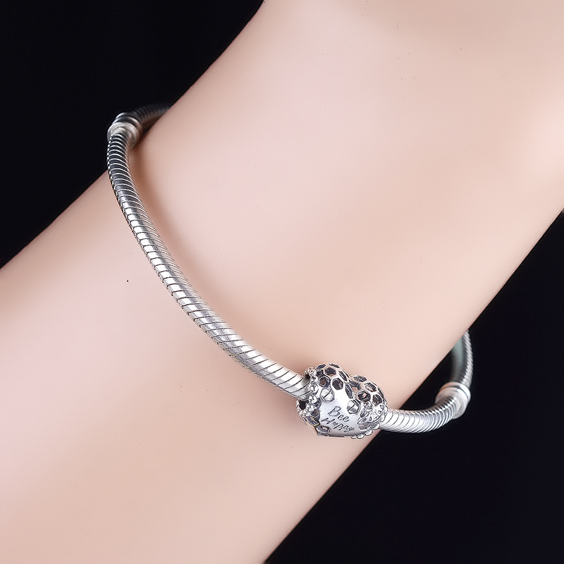 Fit Original Brand Charm Bracelet 100% 925 Silver Animal Honeycomb Bee Mine Black Enamel Body Wing Bead Making Berloque DIY