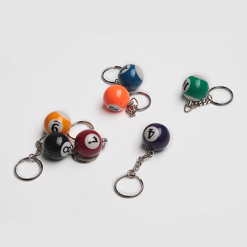 Mini Billiards Shaped Key Ring Assorted Colorful Billiards Pool Small Ball Key chain Hanging Decorations Accessories Nice Gift