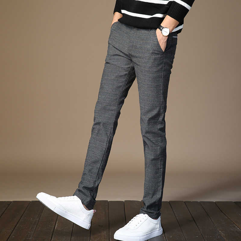 Cotton Chinos Men Suit Pants Casual Work Trousers Male Slim Fit Workwear Korean Style Black Pants Elastic Plus Size Straight 210603