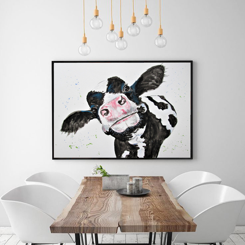 Watercolor Cow Canvas Painting Wall Art Prints Posters Modern Animal Art Wall Pictures for Living Room Unframed