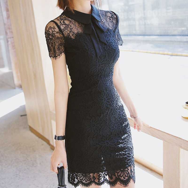 summer mesh yarn stitching black lace dress sexy temperament slim package hip girl Office Lady 210603
summer mesh yarn stitching black lace dress sexy temperament slim package hip girl Office Lady 210603