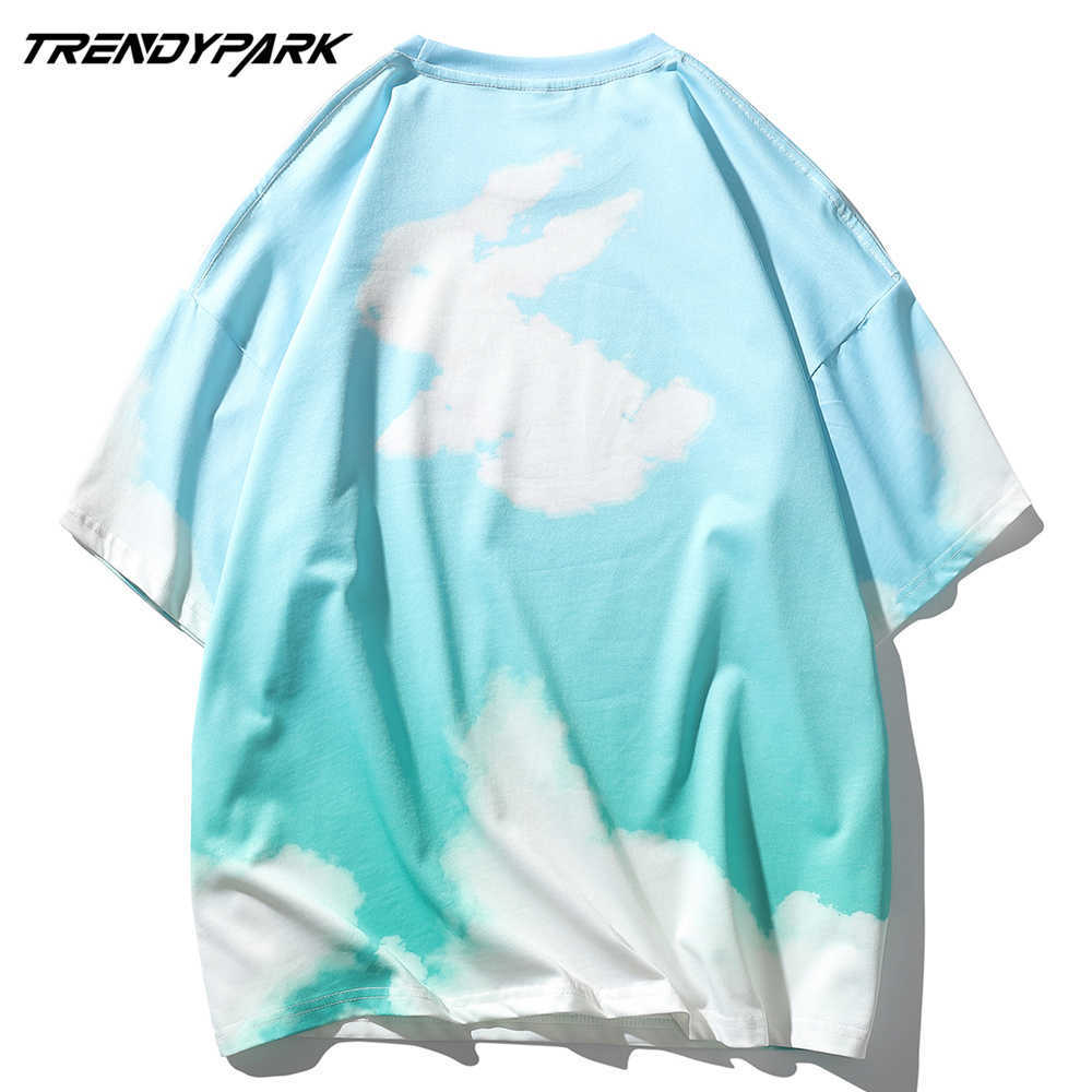 Men's Hip Hop Polyester T-Shirt Quick Dry Bkue Sky Clouds Print T Shirt Summer Short Sleeve Harajuku Cotton Tshirt Tops 210601