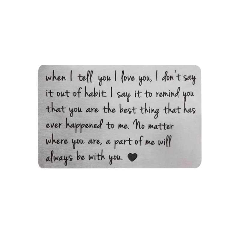 Engraved Stainless Steel Valentines Day Boyfriend Girlfriend Wallet Insert Card Birthday Couple Souvenir Mini Love Note Wedding Wallets, Red;black
Engraved Stainless Steel Valentines Day Boyfriend Girlfriend Wallet Insert Card Birthday Couple Souvenir Mini Love Note Wedding Wallets, Red;black