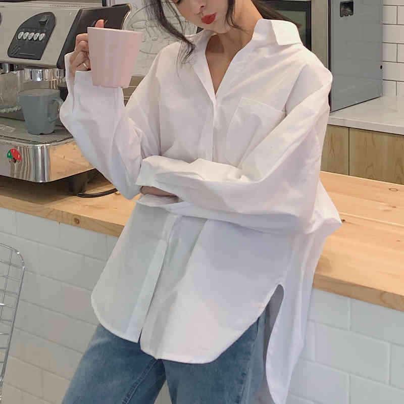 Autumn White Shirt Women Cotton Plus Size Vintage Ladies Tops Cardigan Long Sleeve Casual Loose Female Blouses Clothing 11456 210508