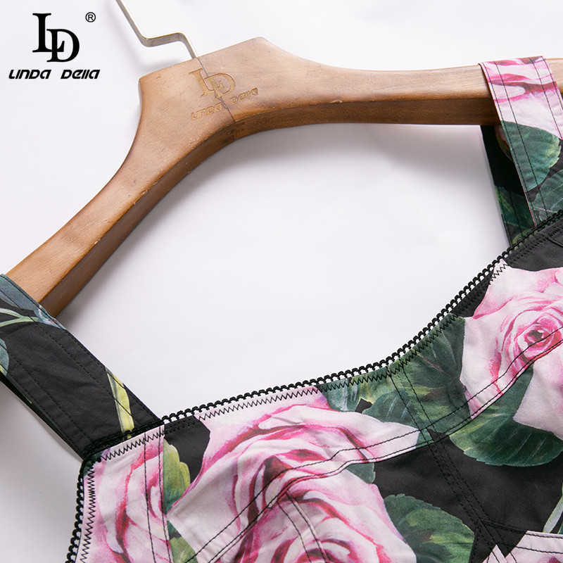LD LINDA DELLA Summer Fashion Camis Corset Women Fashion Runway Sexy Spaghetti Strap Rose Flower Print Short Bustier 210625