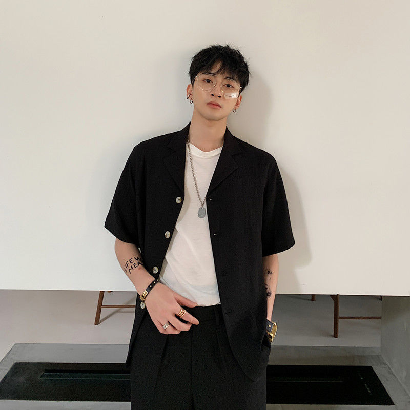 IEFB Men's Wear Casual Cotton And Linen Half Sleeve Shirt + Elastic Trousers Two-piece Set Summer Fashionable 9Y2746 210524