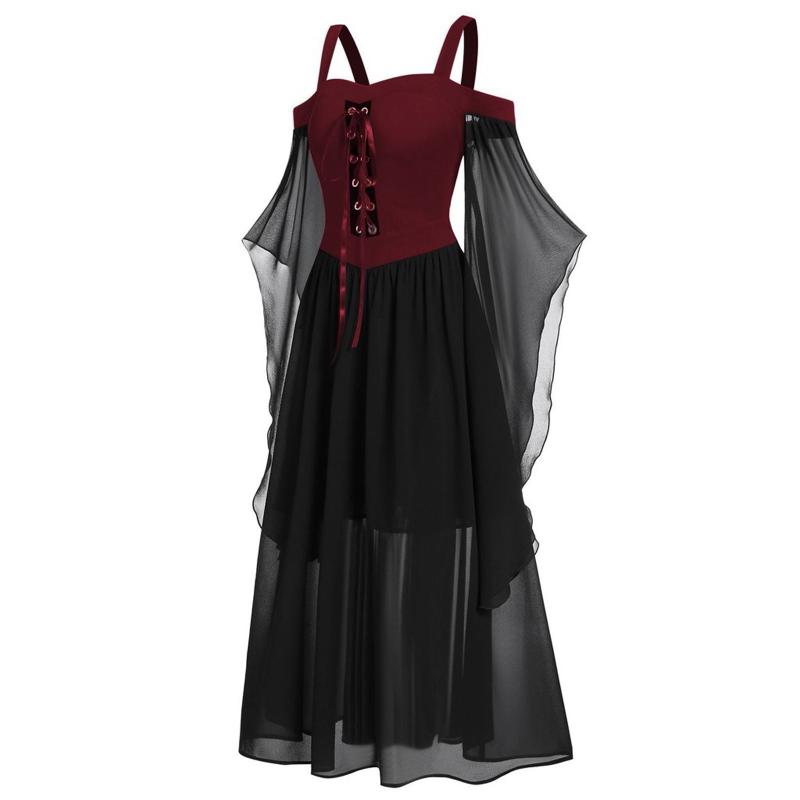 Ethnic Clothing Womens Cold Shoulder Solid Flare Sleeve Dress Lace Up Long Irregular Streetwear Halloween Costumes Vestidos Mujer #G3
Ethnic Clothing Womens Cold Shoulder Solid Flare Sleeve Dress Lace Up Long Irregular Streetwear Halloween Costumes Vestidos Mujer #G3