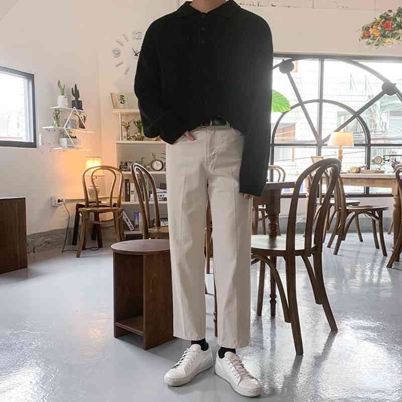 IEFB Korean Fashion Polo Collar Sweater Men's Autumn And Winter Thickened Loose Kintted Pullover Loose Black Tops Male 9Y5946 210524