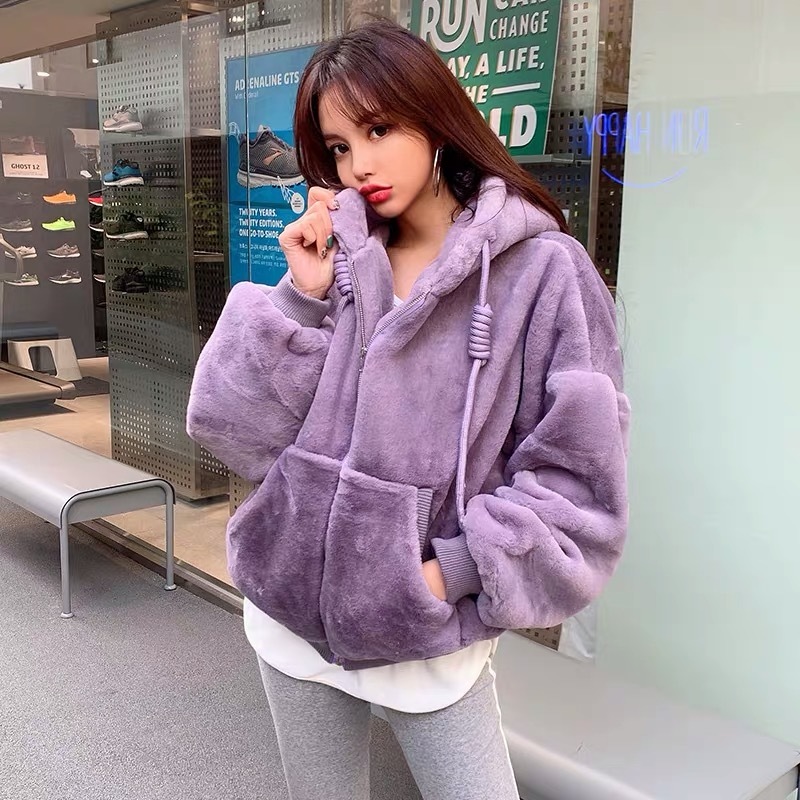 Oversized Winter Warm Hooded Large size Short Solid color Faux Fur Coat Casual Long sleeve Women Jacket Outwear 4 colors 210429