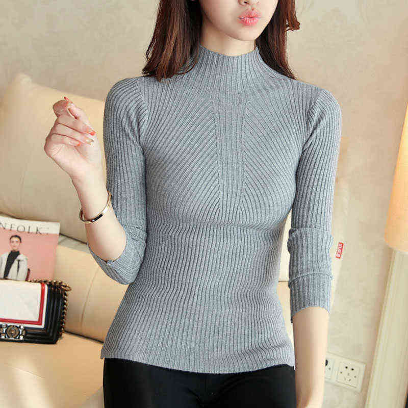Fashion Solid White and Black Tops Sweaters Winter Long Sleeve Turtleneck Pullovers Womens Sweaters Femme Clothing 5218 211109