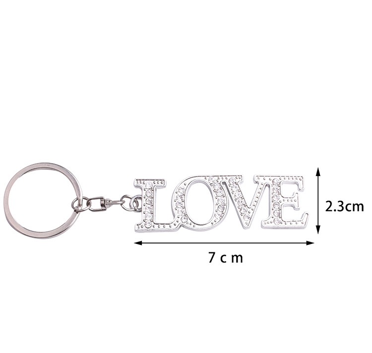 Metal creative English letter love inlaid diamond Keychain cross key accessories small gift