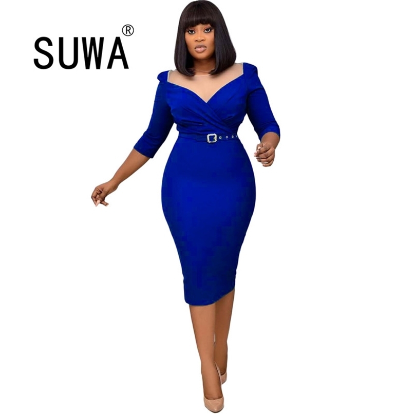Autumn Sexy Women Office Dress Fashion V-neck Long Sleeved Collocation Belt Professional OL African Plus Size Wild 210525, Blue
Autumn Sexy Women Office Dress Fashion V-neck Long Sleeved Collocation Belt Professional OL African Plus Size Wild 210525, Blue