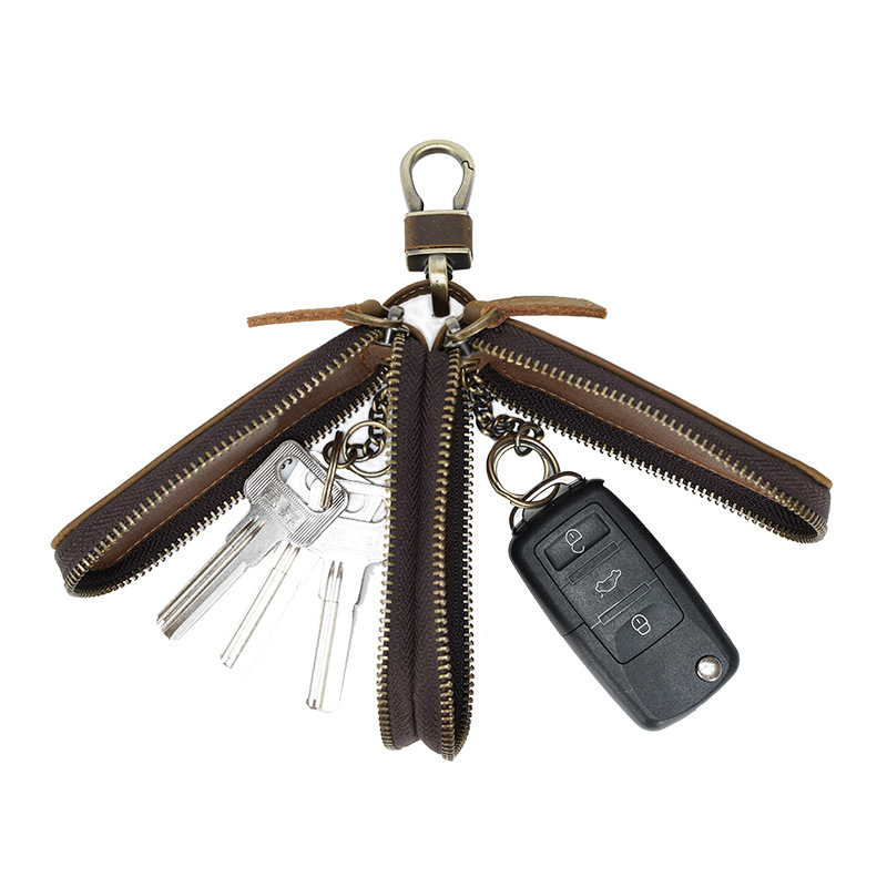 Men Key Holder Housekeeper Leather Car Key Wallets Keys Organizer Women Keychain Covers Zipper Key Case Bag Unisex Pouch Purse