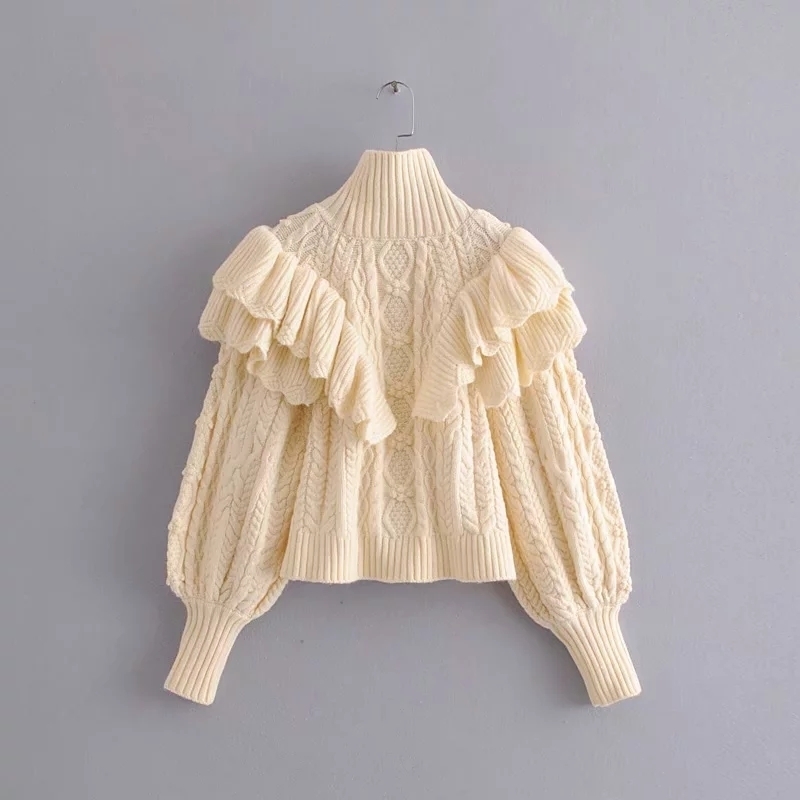 elegant ruffle turtleneck sweater women pullovers long sleeve knitted casual pull femme winter clothes 210521