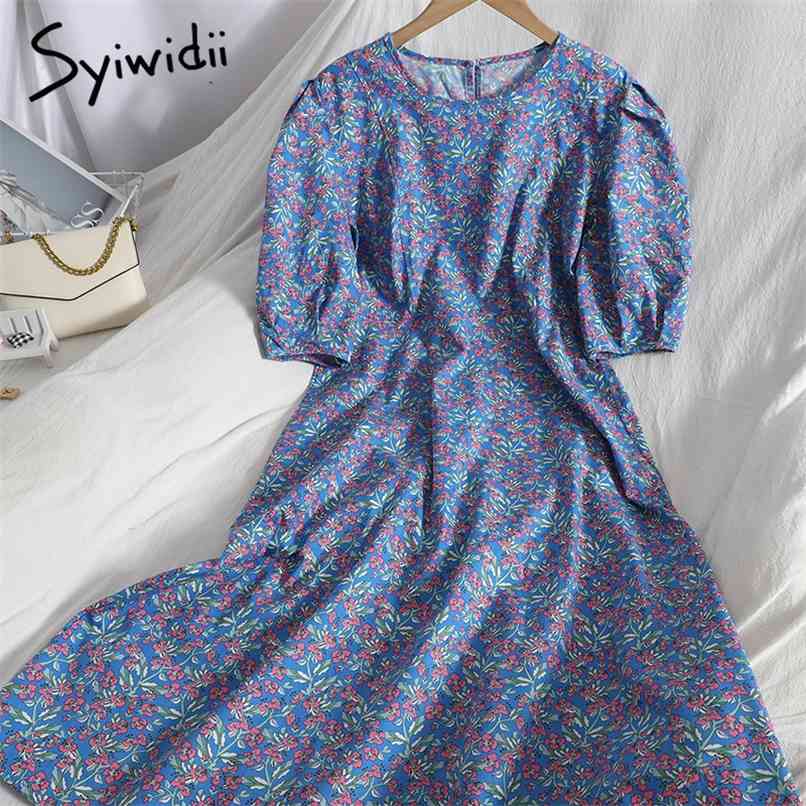 Green Floral Print High Waist Dresses Women Button Up Puff Sleeve O-Neck A-line Clothing Summer Korean Fashion 210607, Blue
Green Floral Print High Waist Dresses Women Button Up Puff Sleeve O-Neck A-line Clothing Summer Korean Fashion 210607, Blue