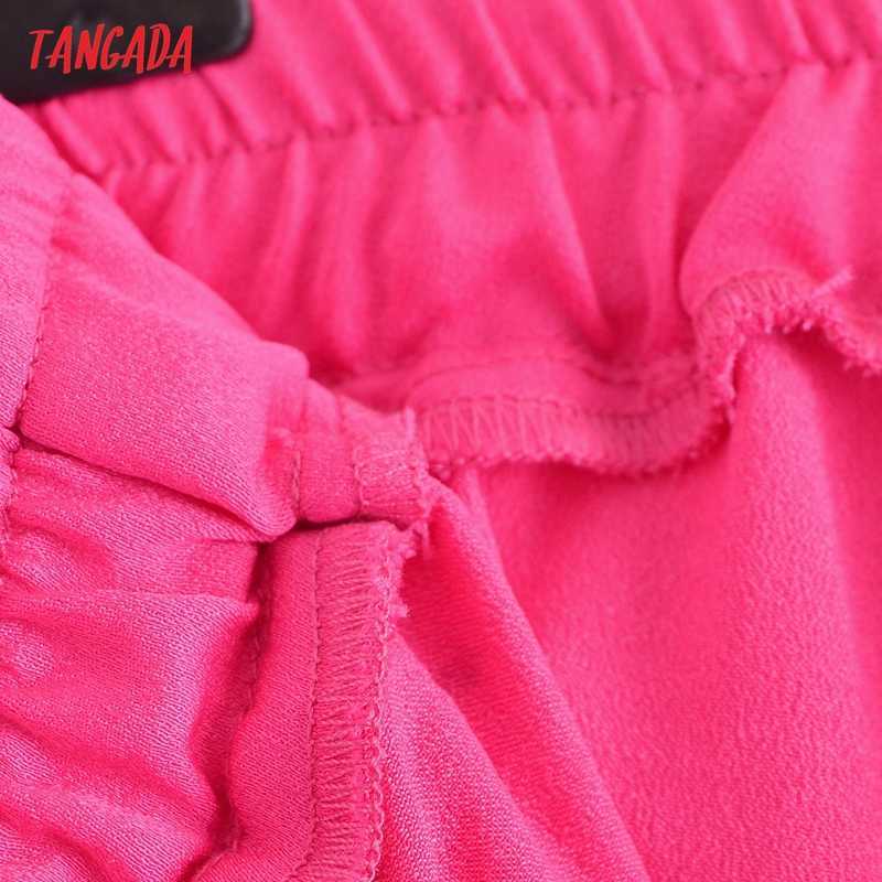 Tangada Fashion Women Pink Wide Leg Suit Pants Trousers Bow Strethy Waist Office Lady Pantalon 3W110 211115