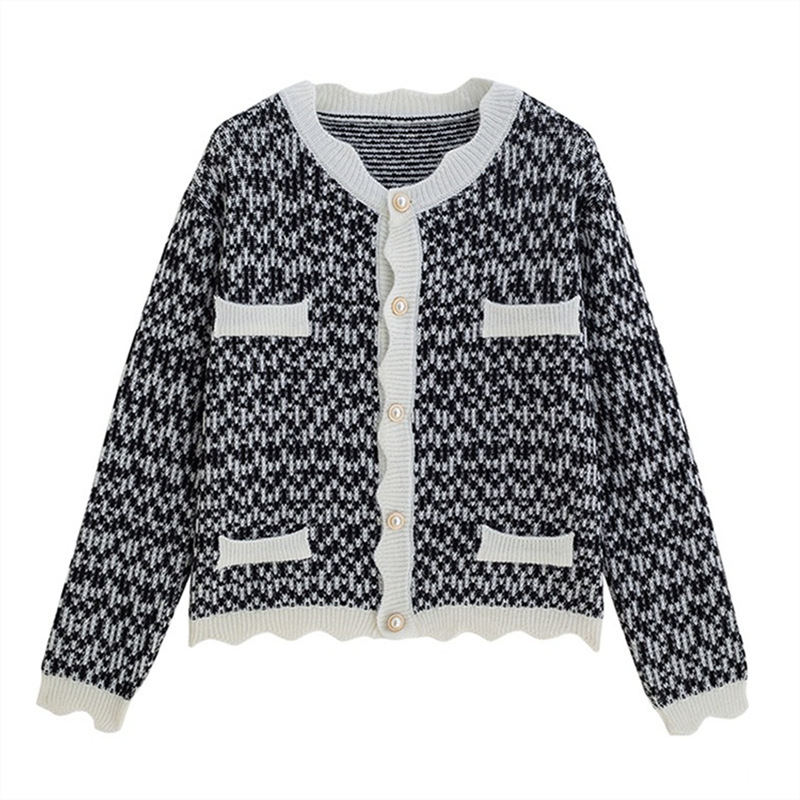 Nomikuma Women Sweater Cardigan Autumn Contrast Color Korean Elegant Knitted Coat New Long Sleeve O-neck Knitwear 6C729 210427