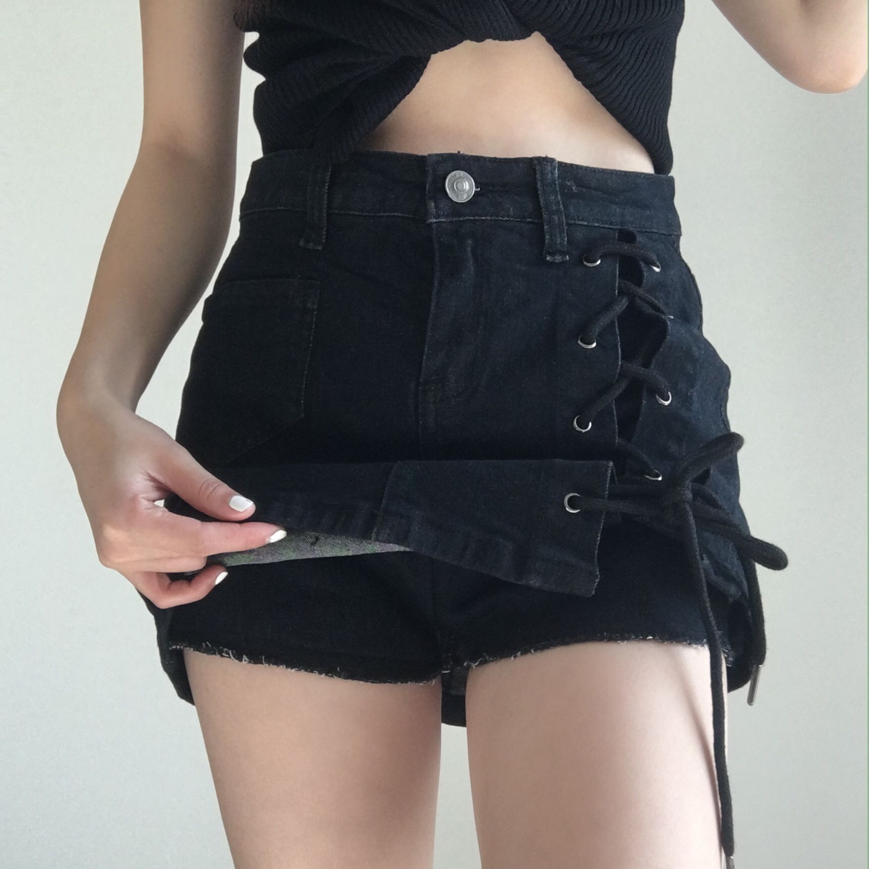 Womder Summer Denim High Waist Criss-Cross Bandage Skirt Short Sexy Tight Elastic Jeans Drawstring Bottom 210510