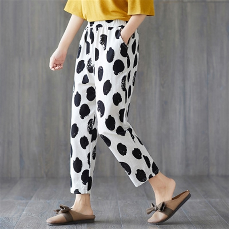 Summer Thin Section Casual Loose Pants Ladies Print Elastici Waist Pocket Trouses Woman Large Size Pantalones Mujer Cintura Alt 210604