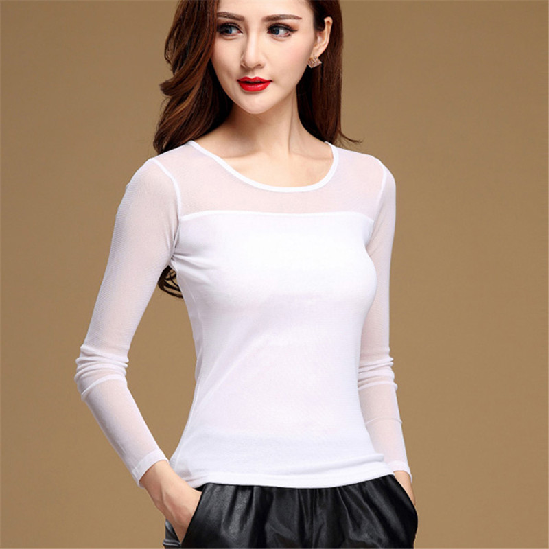 Tops Womens Blouse Shirt Black White Sexy Long Casual Long Sleeve Lace Blusas Under Shirts Elastic Tops and Blouses Women New 210323