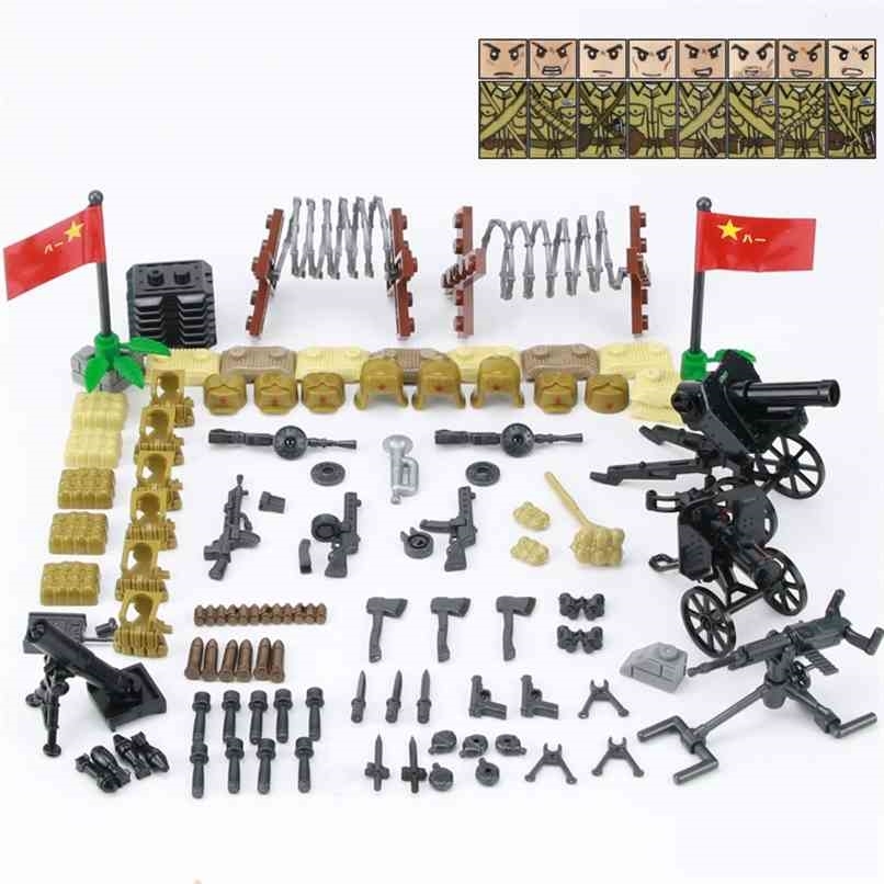 

WW2 Military Weapon Accessories Building Blocks WW2 Soviet Union Army Soldiers Figures Gun Helmet Parts Bricks Toys For Children 210923