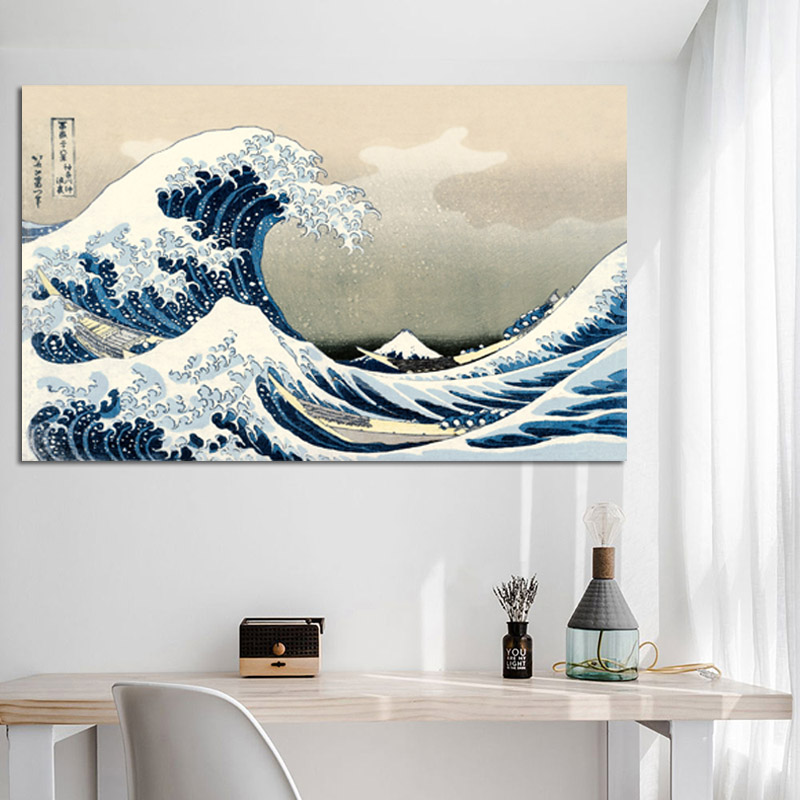 Decoration Wall Art Japanese Style Painting Kanagawa Surf Canvas Art Posters and Prints On Canvas Painting Decorative Pictures