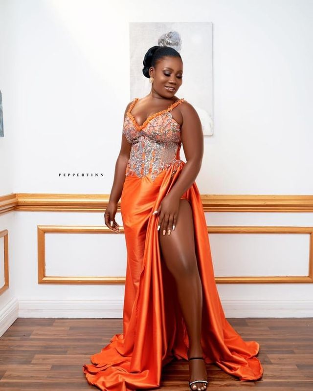 2022 Plus Size Arabic Aso Ebi Orange Lace Beaded Prom Dresses High Split Sexy Evening Formal Party Second Reception Bridesmid Birthday Gowns Dress ZJ2