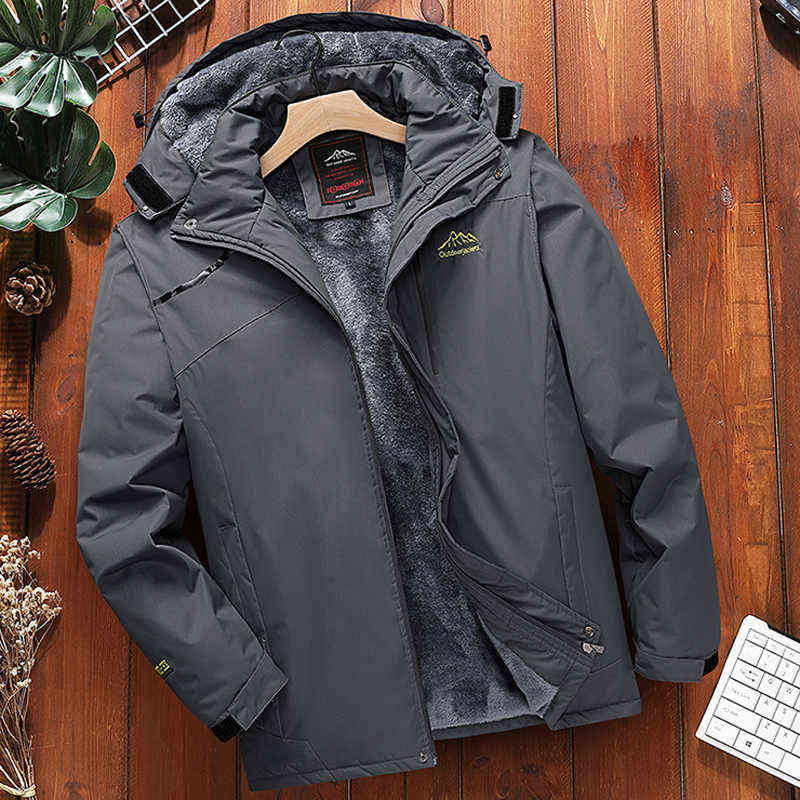 Men's Fleece Jacket Plus 7XL 8XL Winter Parka Large Size 5xl Coat Men Hooded Snow Outerwear Thick Warm Waterproof Male 211214Z