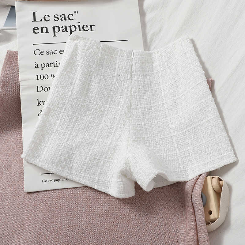 Shorts Women Autumn Spring Tweed White Black 210724