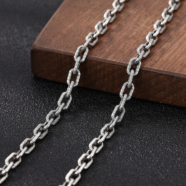 925 sterling silver ball textured link chain men's necklaces American European Hip-hop handmade designer punk gothic antique luxury jewelry acces