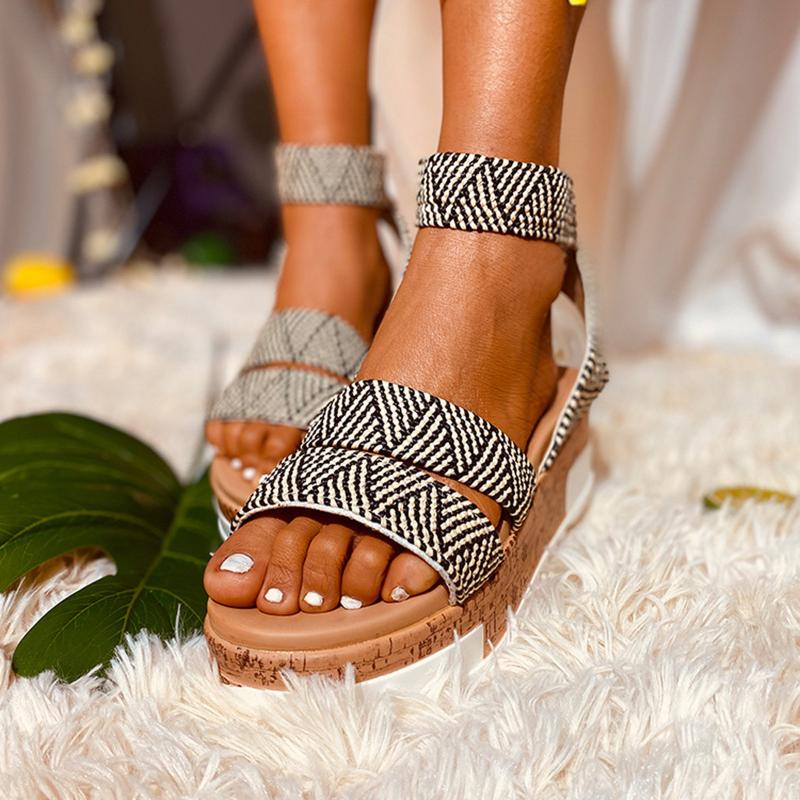 Sandals Striped Wedges Platform Women's Bohemian High Heels Breathable Shoes Elastic Band Weaving Beach, Black
Sandals Striped Wedges Platform Women's Bohemian High Heels Breathable Shoes Elastic Band Weaving Beach, Black