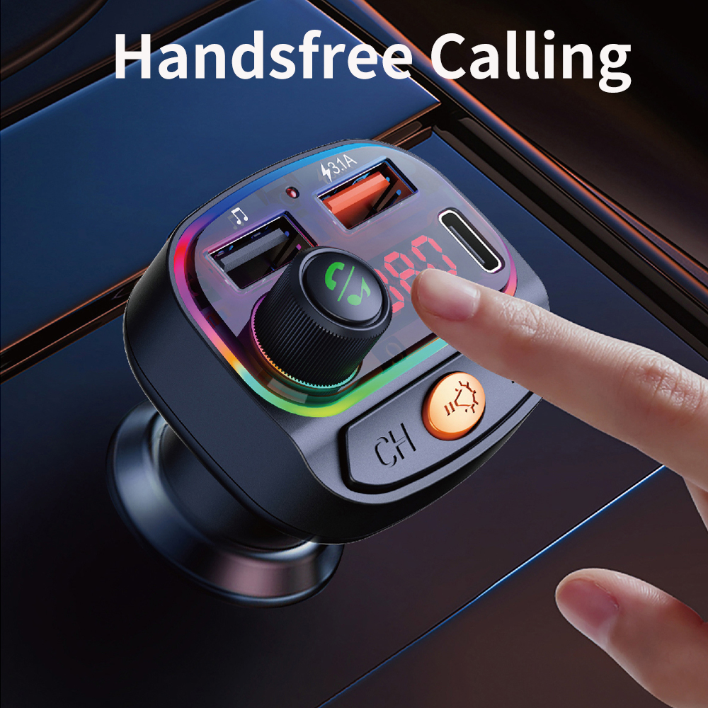 Bluetooth 5.0 FM Transmitter Car MP3 Player Wireless Handsfree Car Kit for Phone QC3.0+18W PD Quick Charger RGB Breathing Light U Disk Music