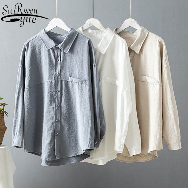 Blusas Camisas Mujer Long Sleeve Plus Size tops Solid Women Blouse Shirt Casual Loose Vintage Tops 6800 50 210427